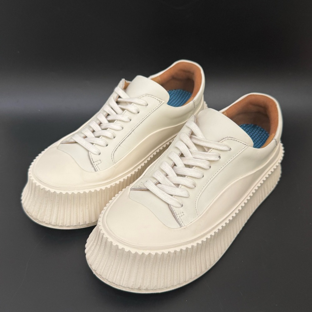 JIL SANDER White Leather/Rubber Platform Lace Up Sneakers Size 6